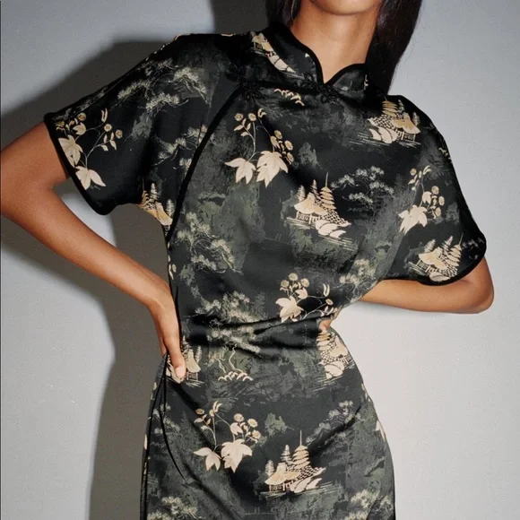 Zara Printed Oriental Collar Mini Dress - Picture 5 of 5